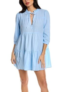 Honorine Light Blue Tiered Tie-Neck Mini Dress